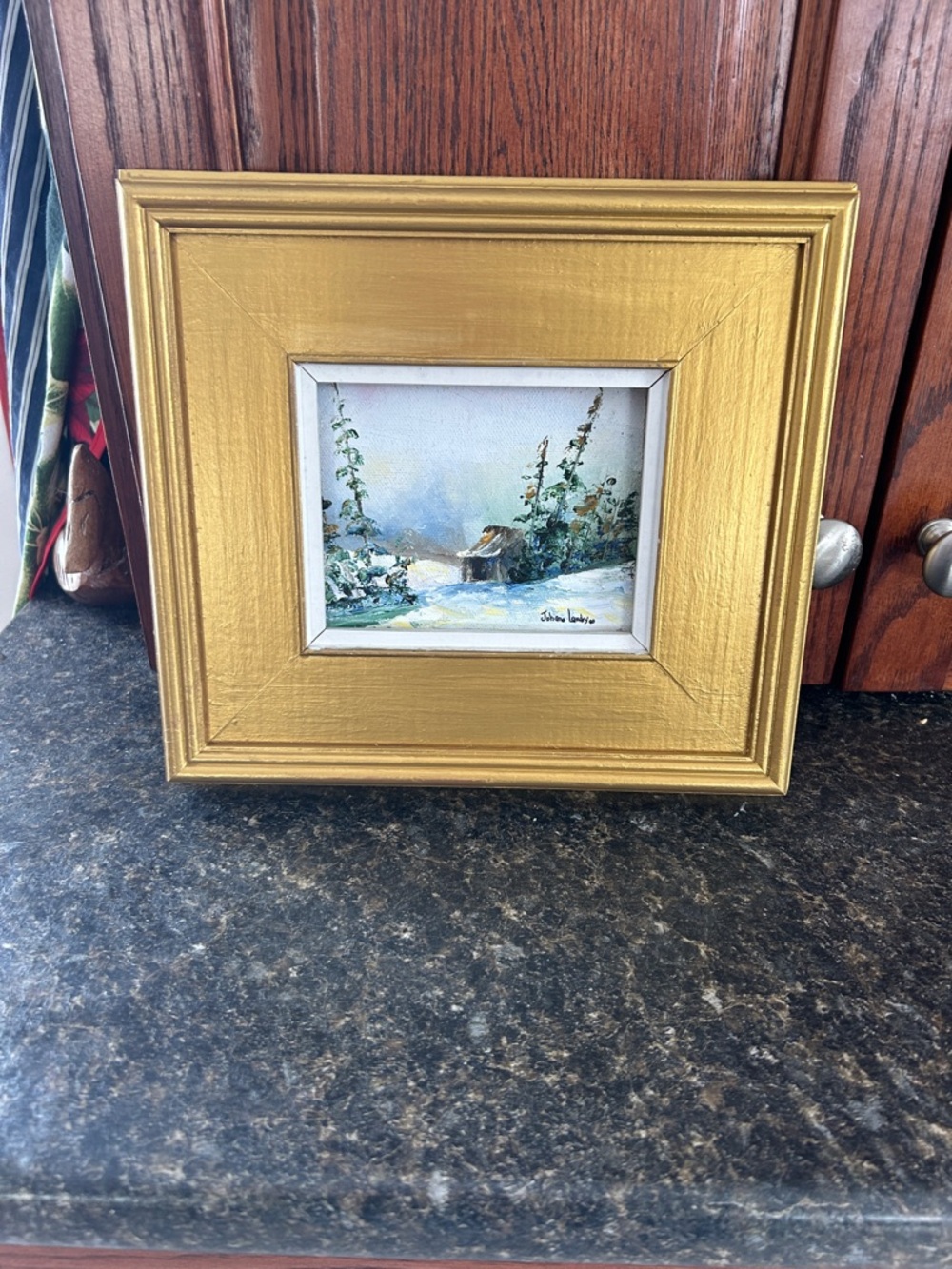 Johane Landry‎ Oil Painting Rendez-Vous Winter Cabin 1989 Signed Framed Québec - Picture 2 of 7